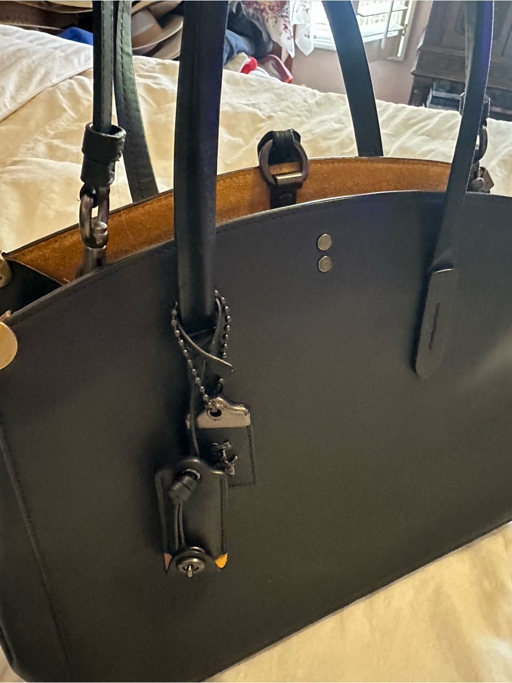 COACH Cooper Carryall 2Way Handbag Leather Black Authentic